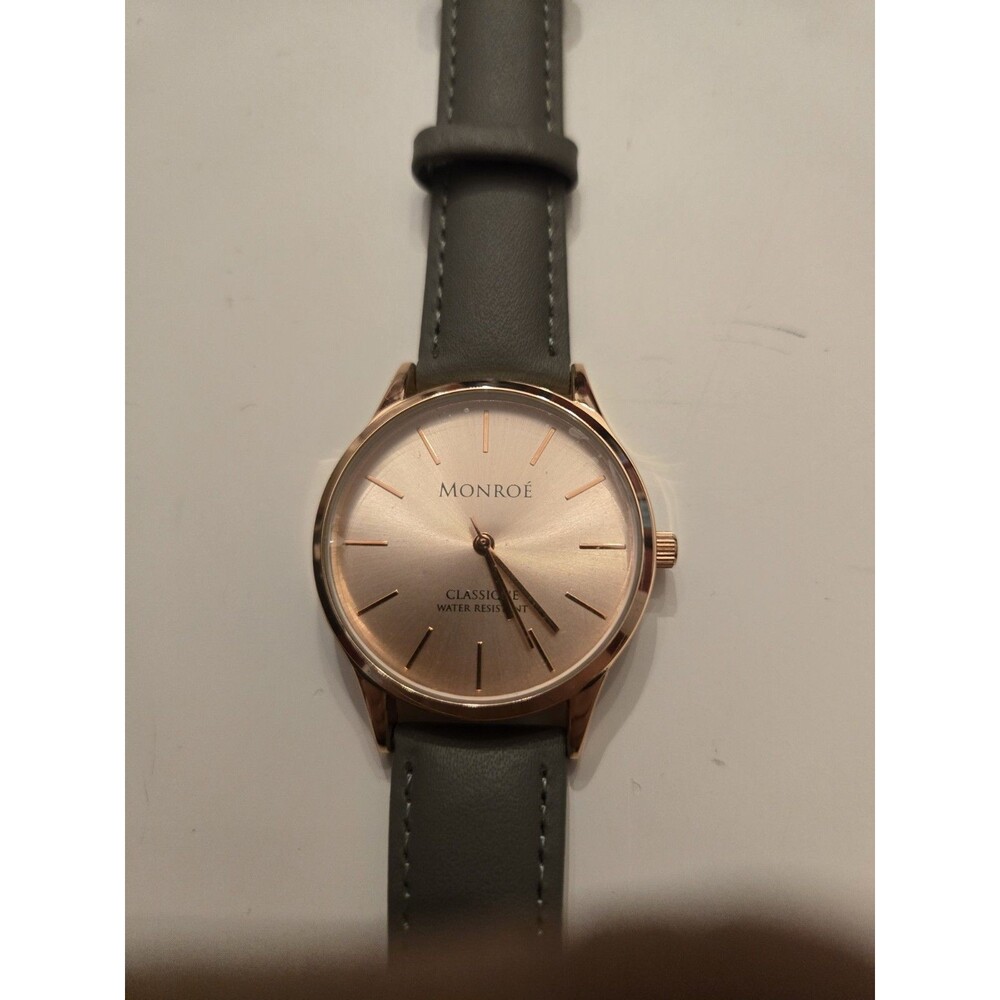 New Monroe by Maestro Unisex Rose Gold Tone Gray Leather Band Quartz Watch